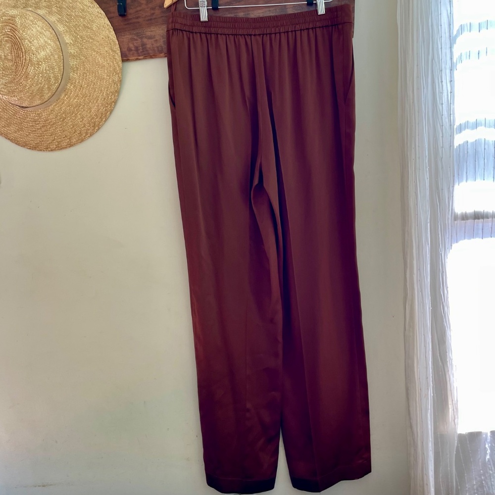 JOSEPH | Luxury Tova pure silk-satin straight-leg pants in copper brown XL - Picture 12 of 14